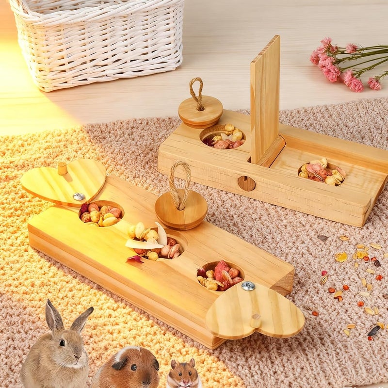 WHEARTED 2 Pack Guinea Pig Foraging Toys, Guinea Pig Enrichment Toys Wooden Interactive Bunny Puzzle Toys, Small Animals Hide Treats Dispenser for Hamster, Rabbits, Bunny, Chinchillas - Image 1